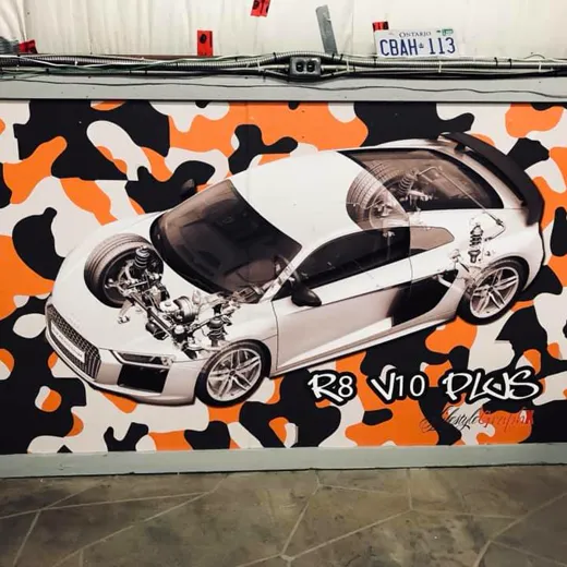 Large-format printed garage wall mural by Signs613